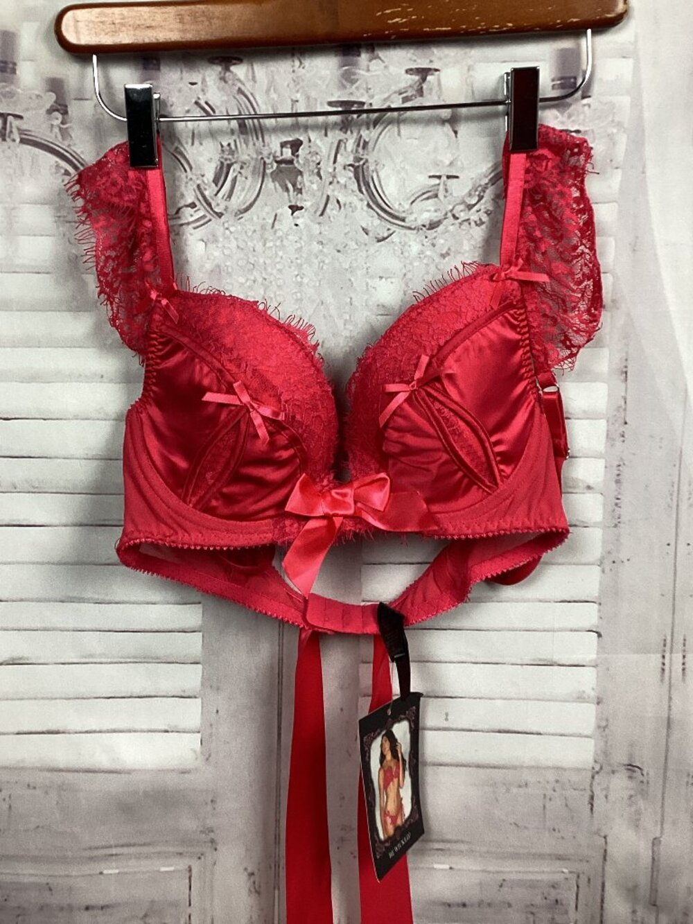 Be Wicked Red Satin Lace Bra NWT M